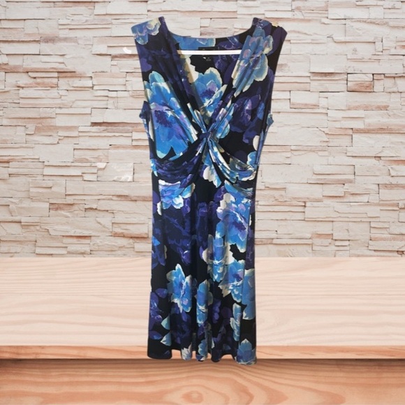 Connected Apparel Blue and Black Ruched Sheath Dress - Picture 1 of 2